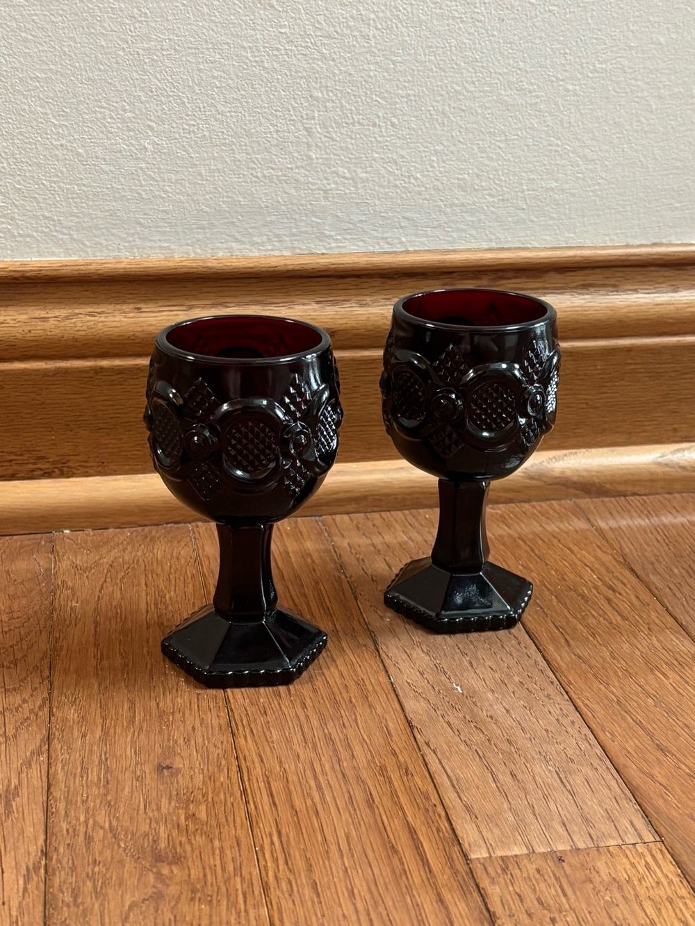 Vintage Avon 1976 Cape Cod Set of 2 Ruby Red Glass Goblets
